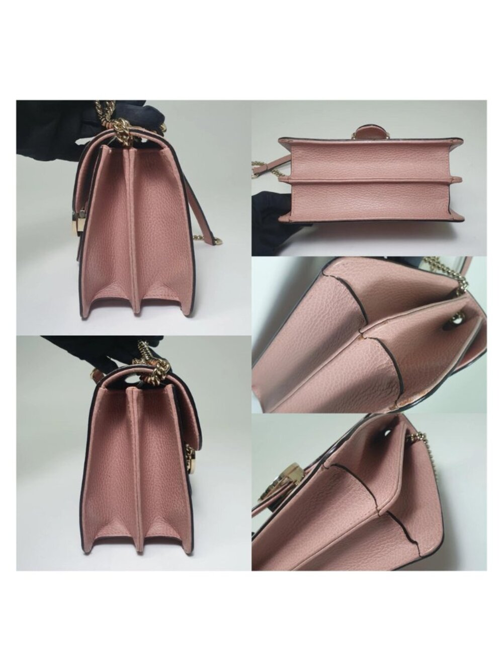 Authentic Gucci Interlocking GG Shoulder Bag Pink Leather Chain Crossbody - Picture 4 of 12